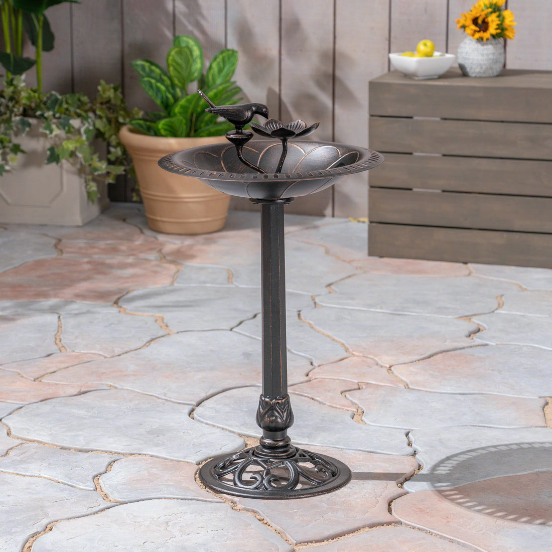 Outdoor Aluminum And Iron Bird Bath Antique Bronze Aluminium