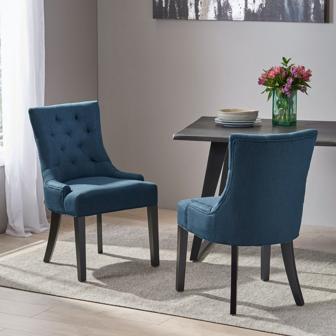 Cheney Dining Chair Kd Mp2 Set Of 2 Navy Blue Fabric