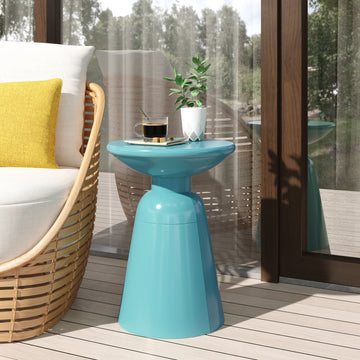 Outdoor Metal End Table Large Teal Iron