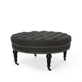 Ottoman With Caster Dark Gray Fabric