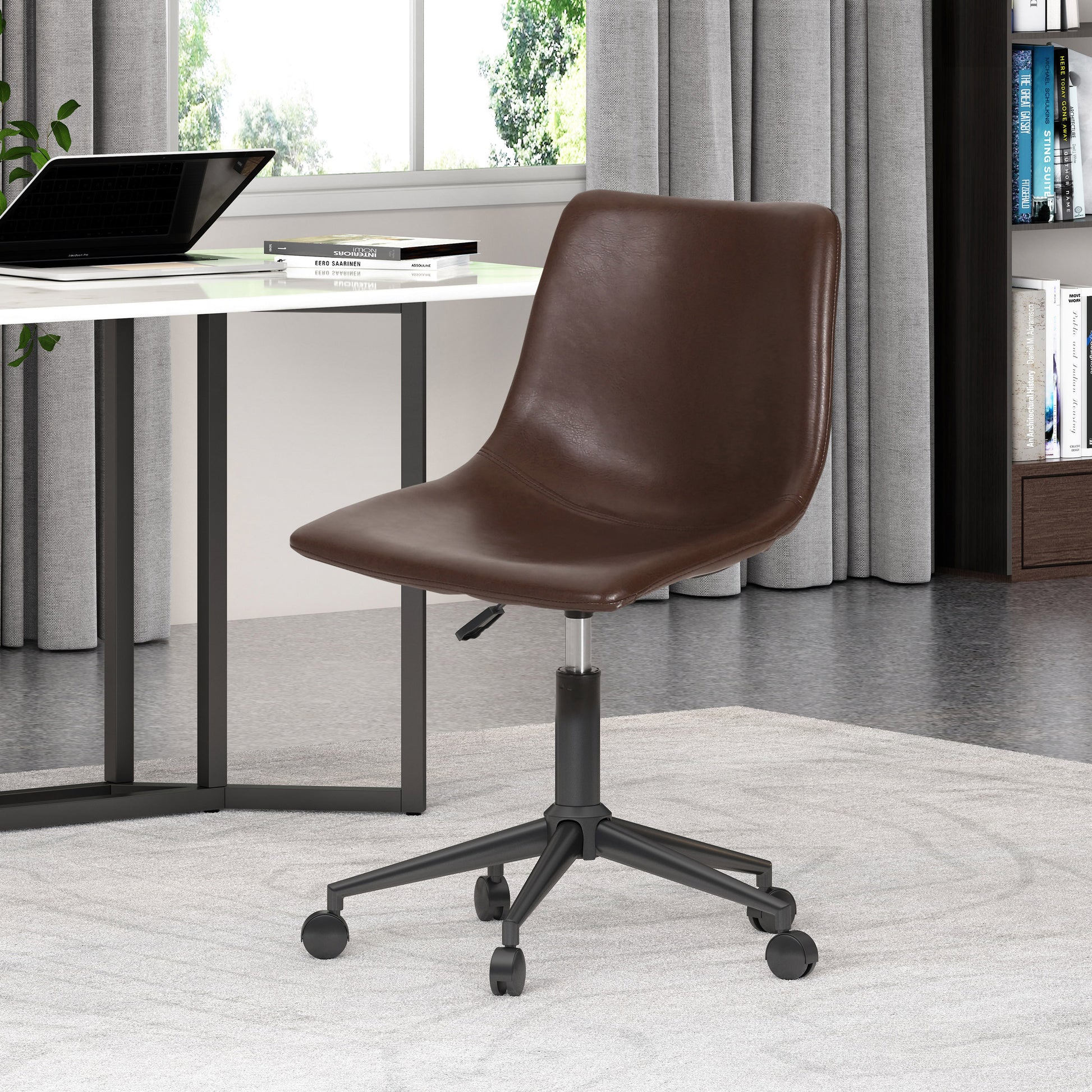 Lift And Swivel Office Chair Dark Brown Pu