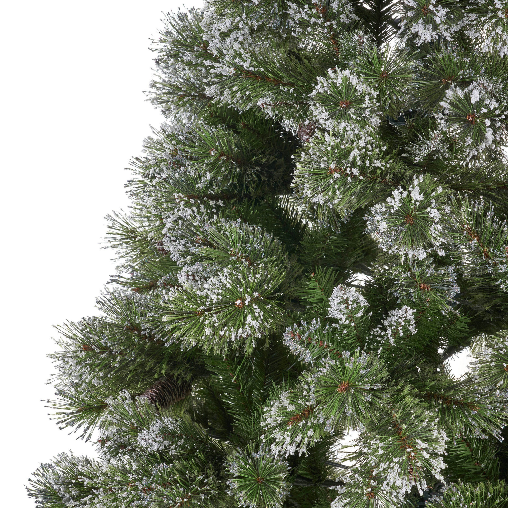 9' Brilste Mixed Hinged Tree With Snow And Glitter And 114 Frosted Pine Cones And Dia:61 Green Pvc