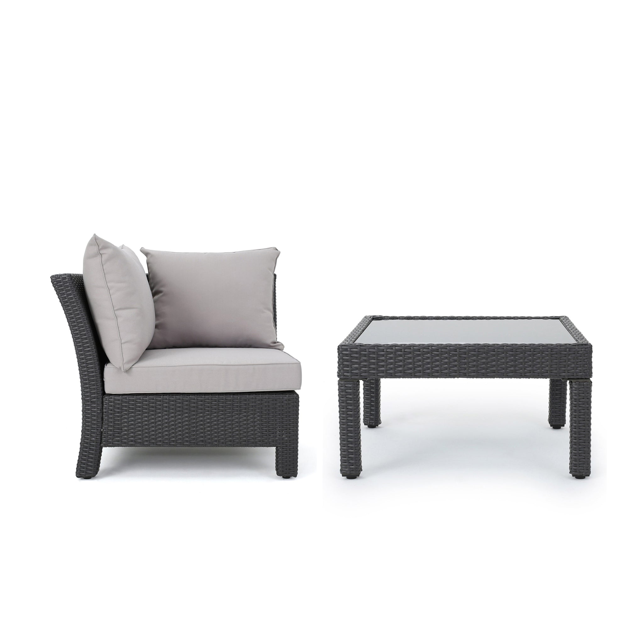 Antibes V Shape Sofa Set Grey Table Corner Grey Fabric