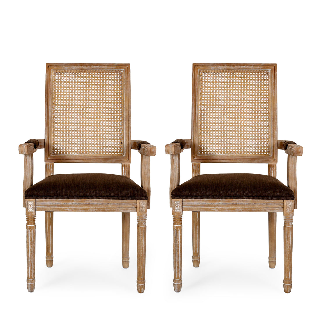 Dining Chair 2Pcs Set Brown Rubber Wood