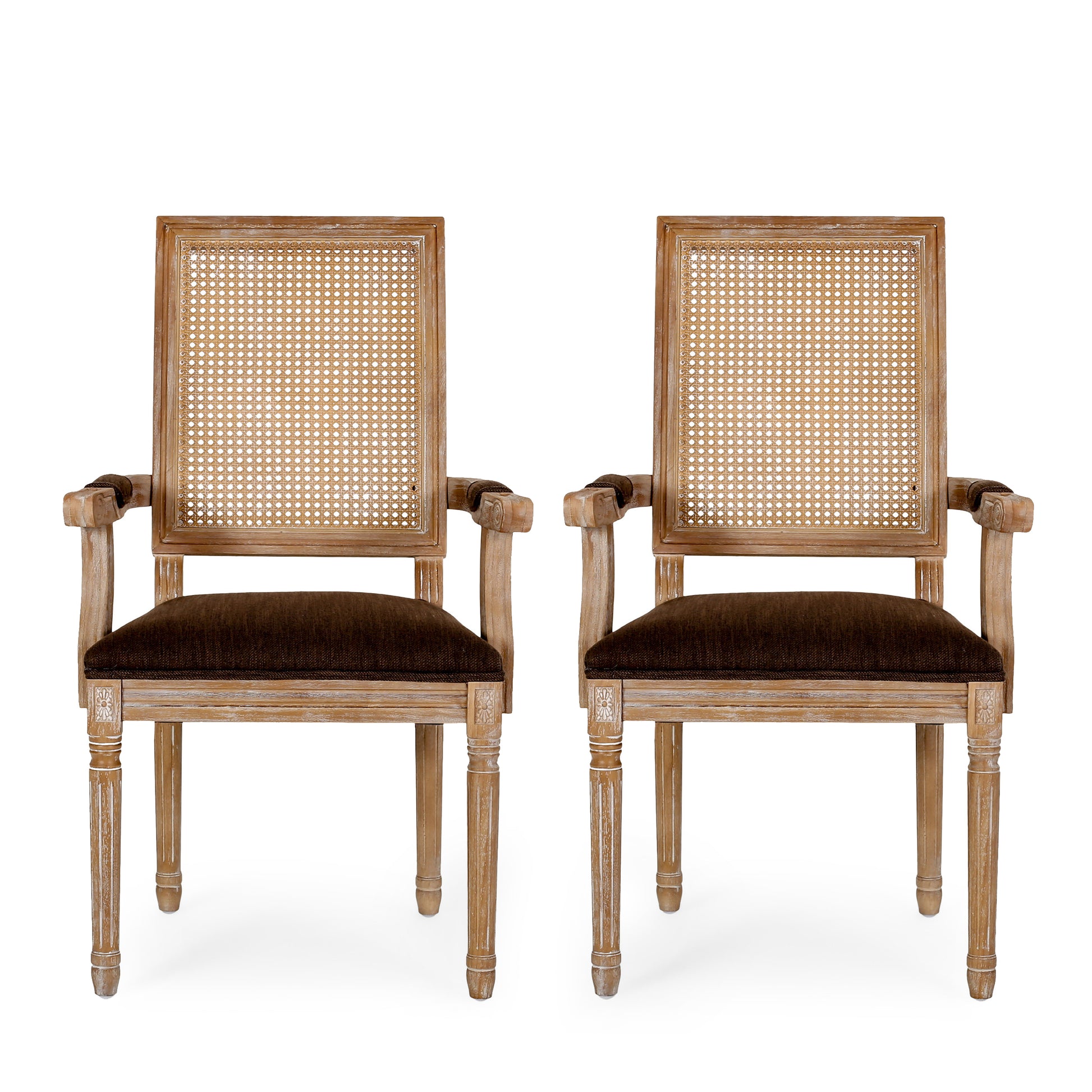 Dining Chair 2Pcs Set Brown Rubber Wood