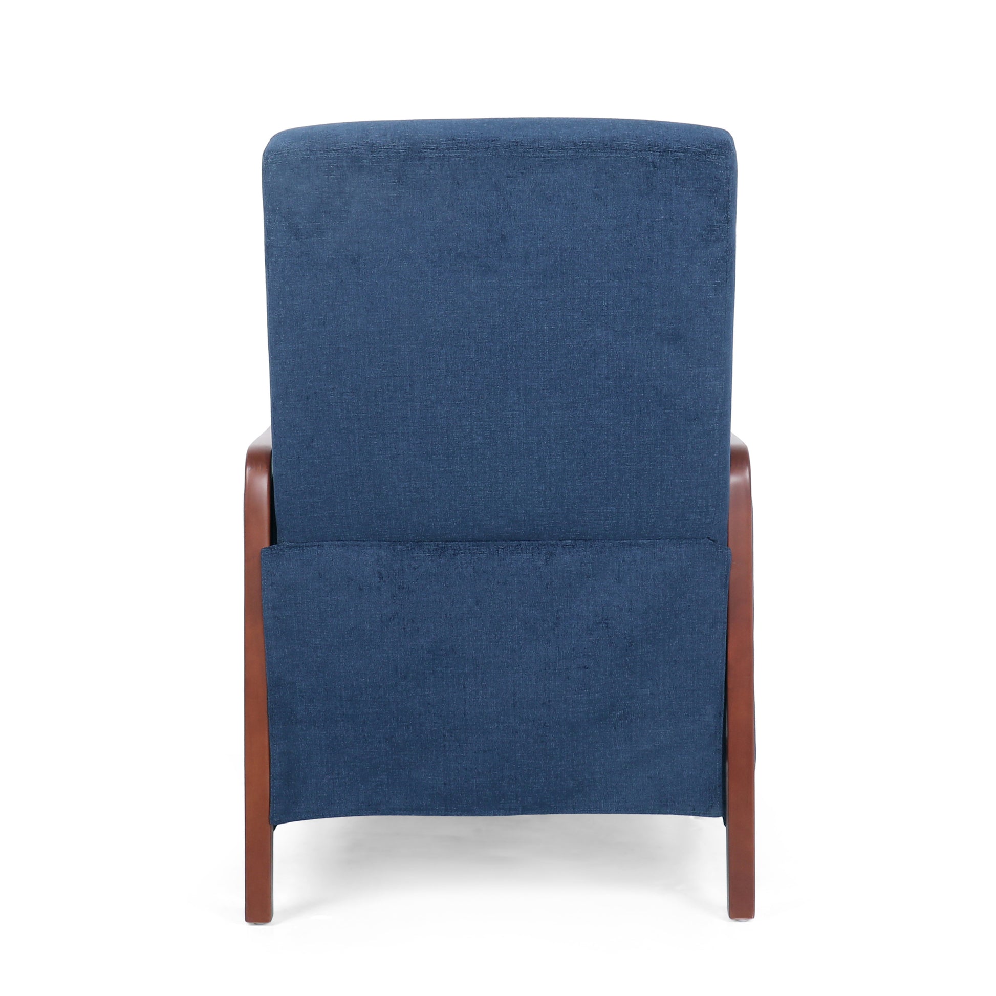 Mid Century Modern Fabric Channel Stitch Wood Pushback Recliner Navy Blue Fabric