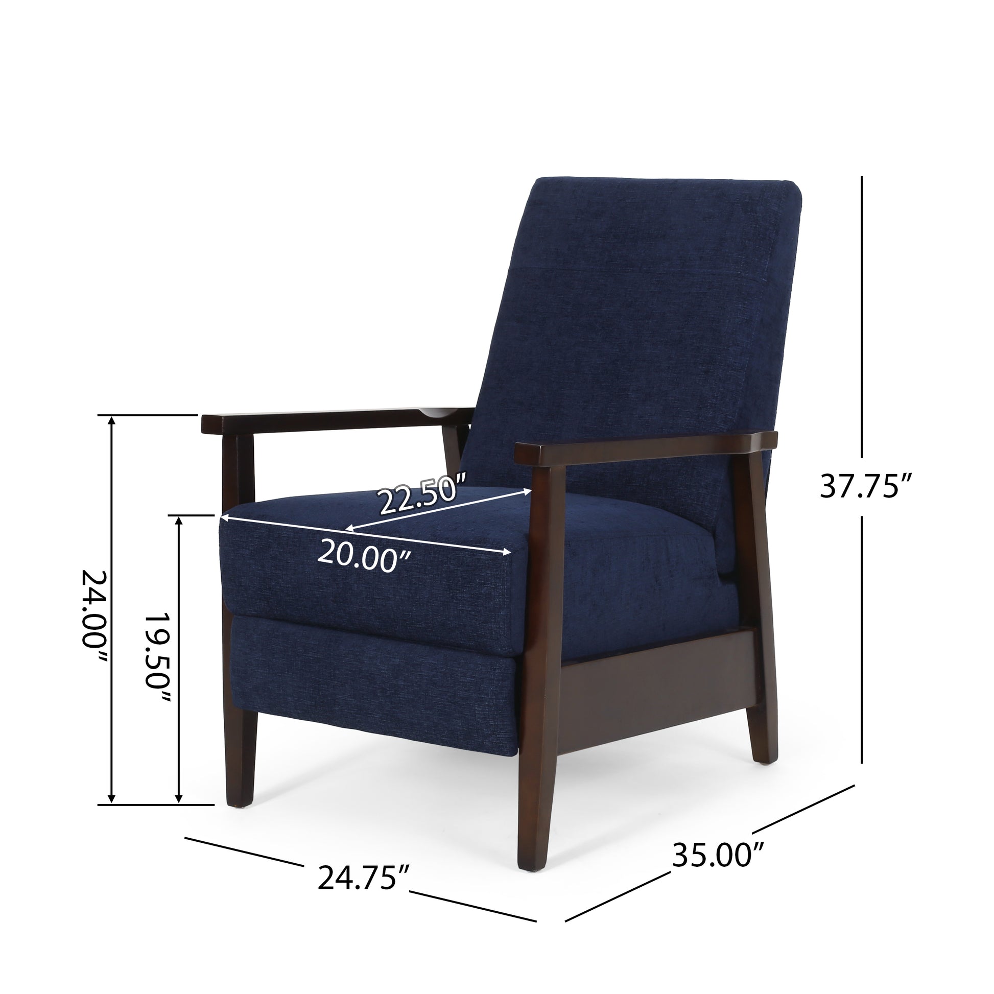 24.75'' Wide Wood Hand Manual Club Recliner Navy Blue Fabric