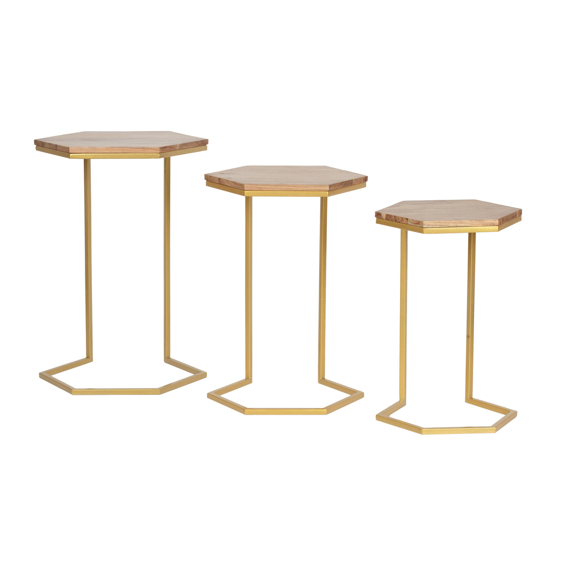 End Table Set Of 3 Natural Wood Metal