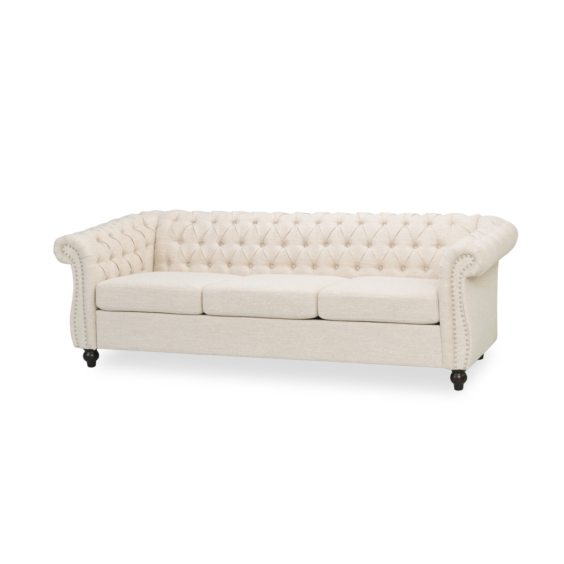 Sofa 3 Seater Beige Fabric