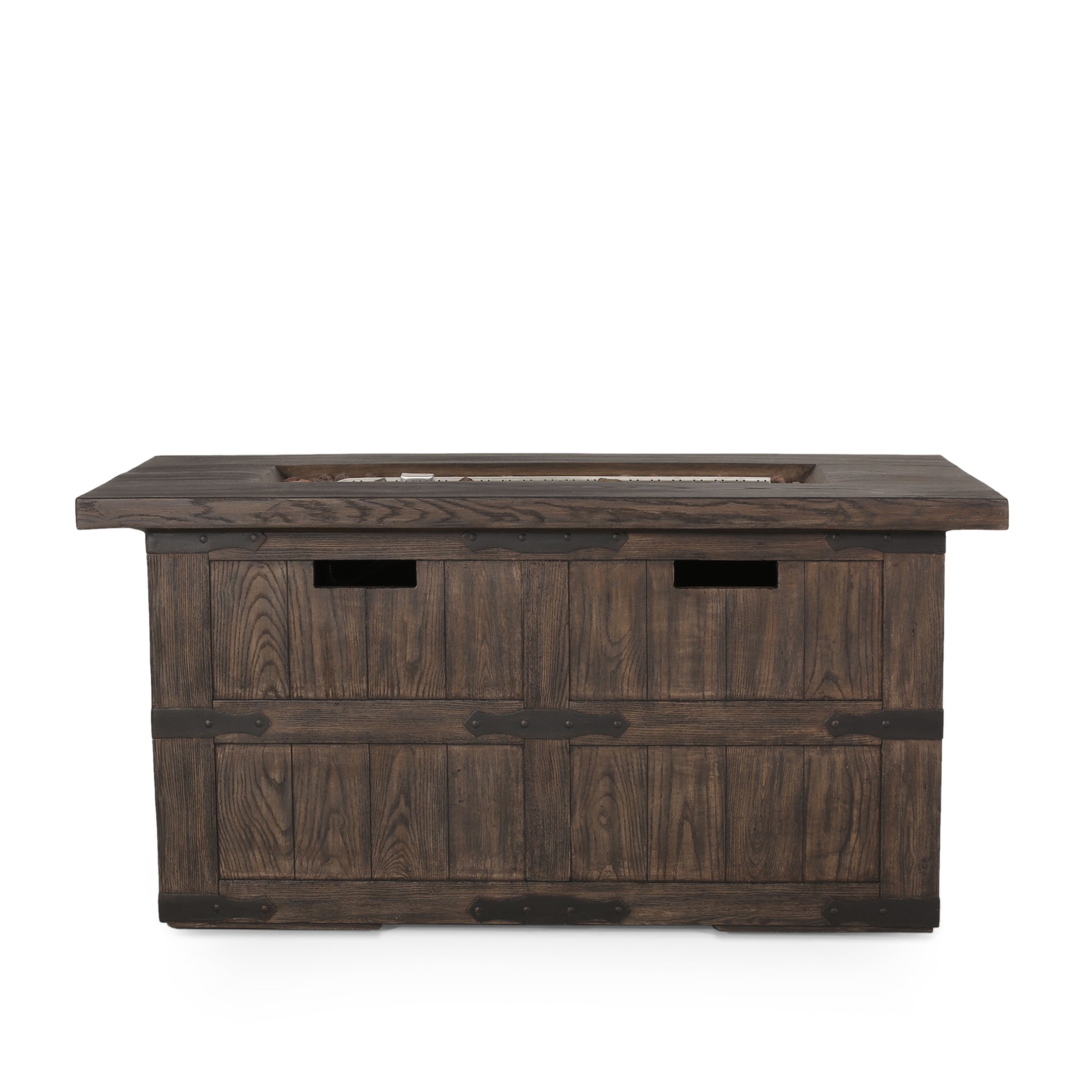 Andrew Rectangle Fire Pit 40,000 Btu Tank Inside Brown Magnesium Oxide