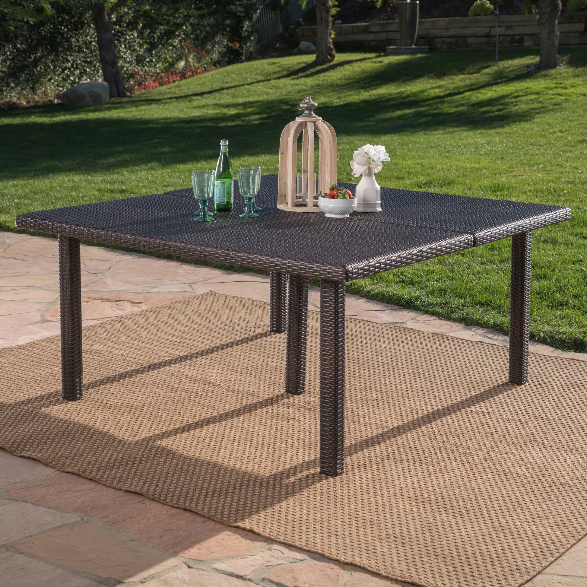 Fiona 64" Square Dining Table Brown Multi Rattan