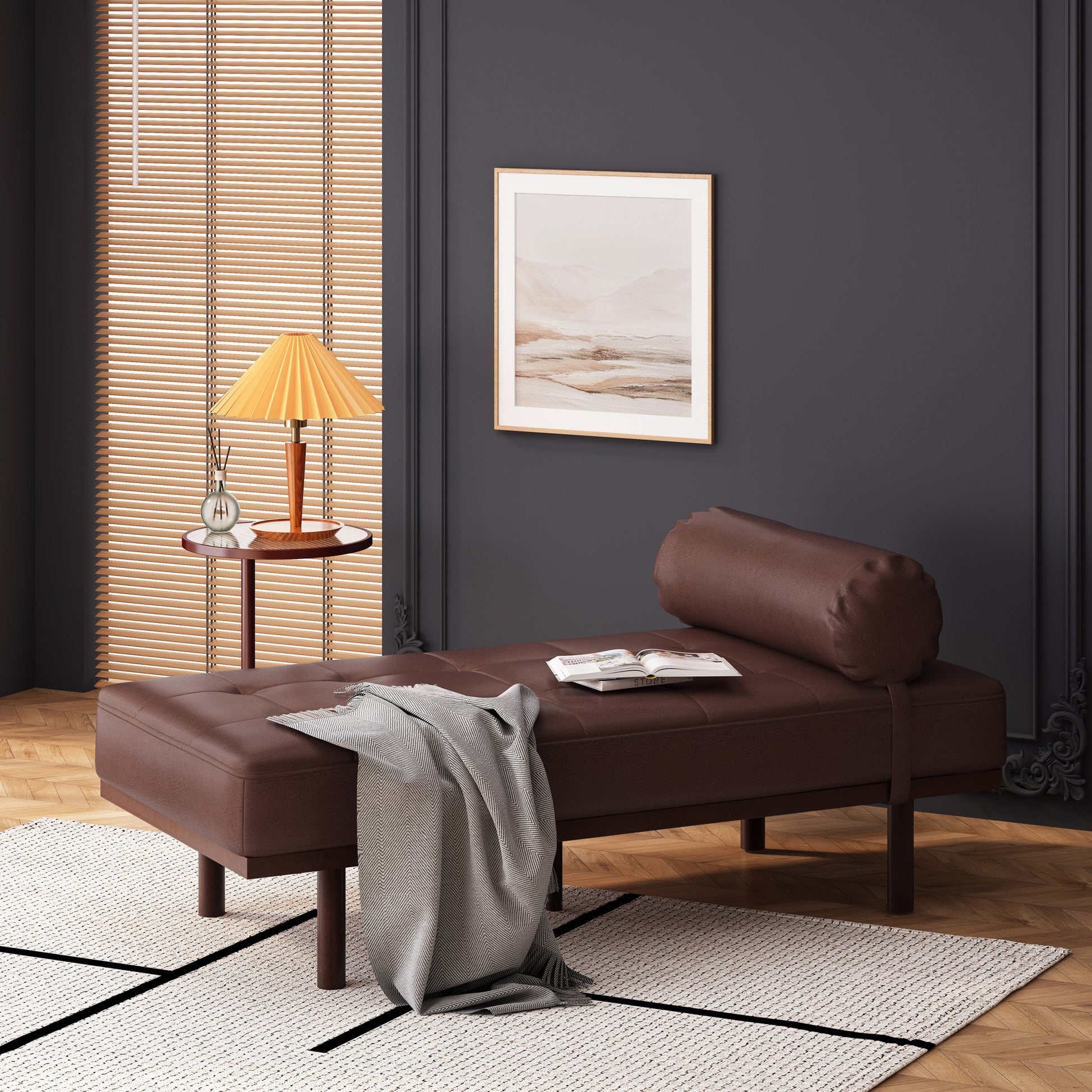 Chaise Lounge Dark Brown Pu