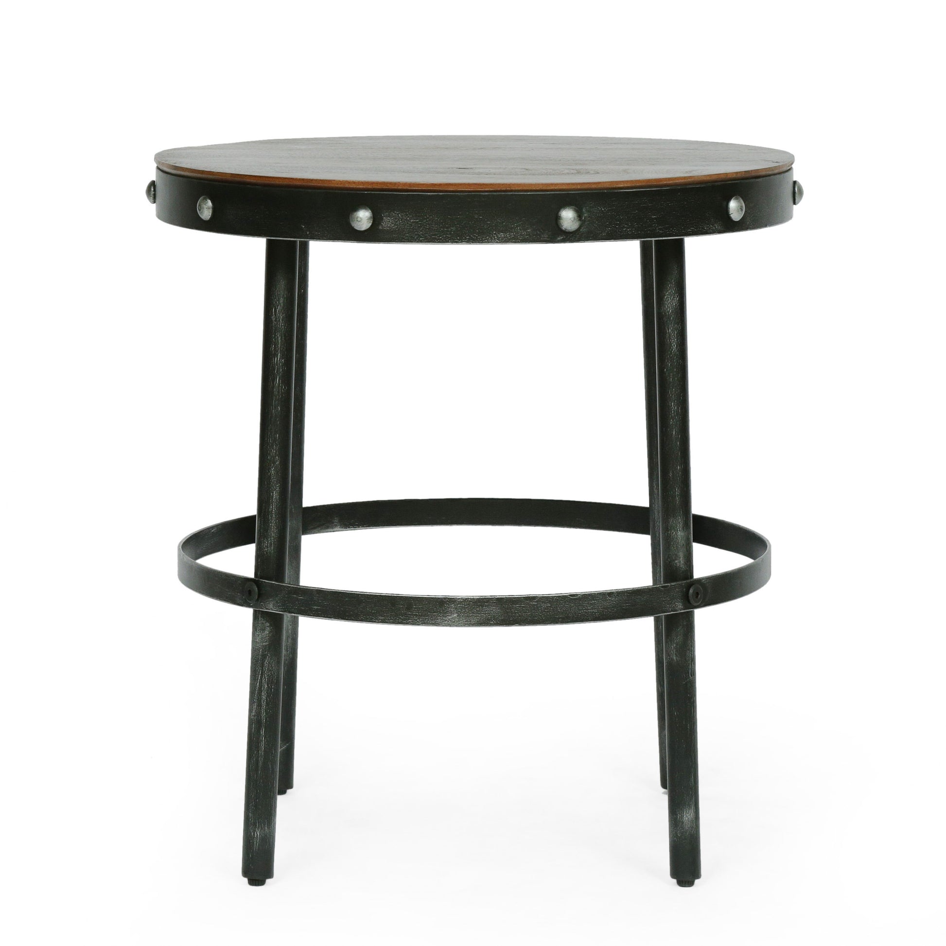 Rivet Side Table Brown Antique Bronze Metal & Wood