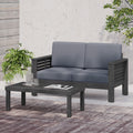 Acacia Wood Outdoor Loveseat And Coffee Table Set With Cushions, Dark Gray Yes Grey Seats 2 Foam Acacia Wood