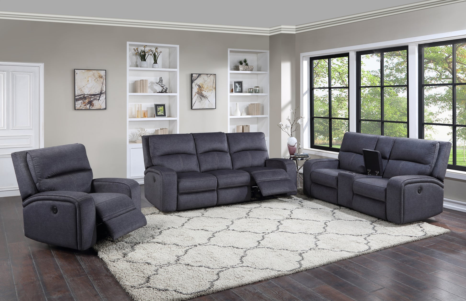 Lovell Power Sofa Dark Gray Dark Gray Fabric 3 Seat