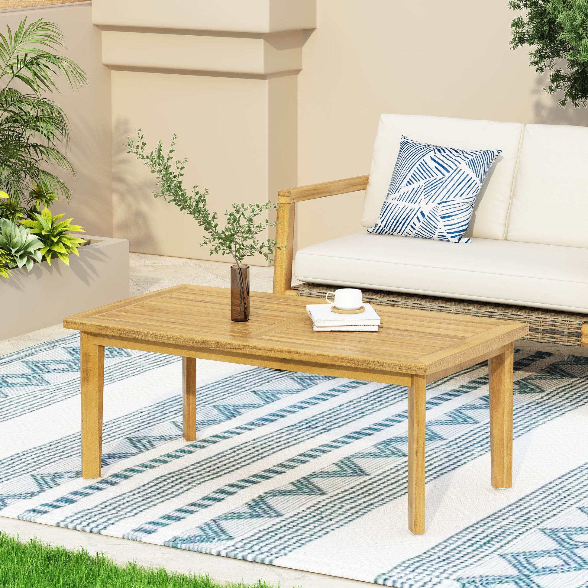 Outdoor Acacia Wood Rectangular Coffee Table, Teak, 43.25" W X 23.50" D X 17.00" H Brown Acacia Wood