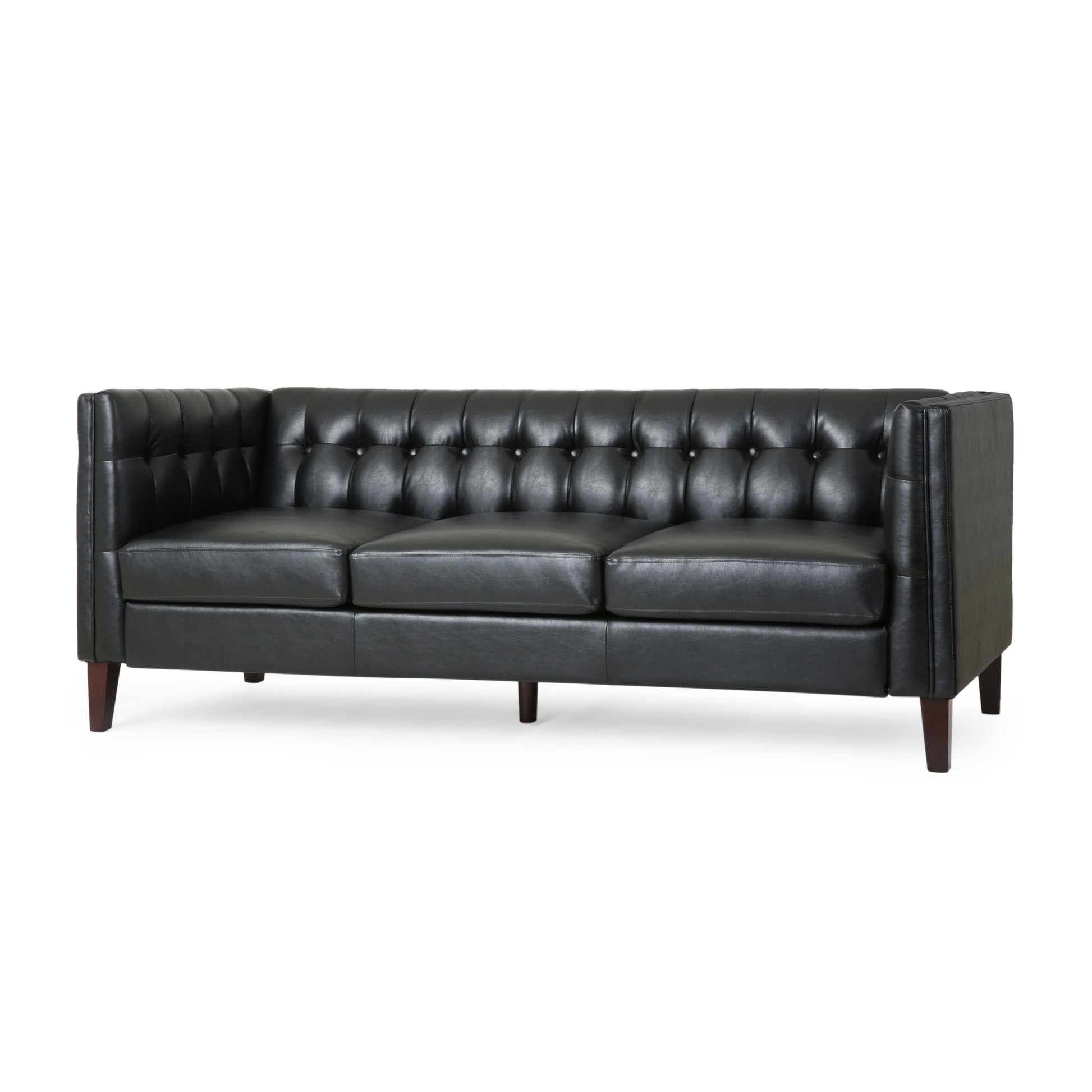 Mirod Comfy 3 Seat Sofa With Tufted Backmodern For Living Room Black Pu 3 Seat