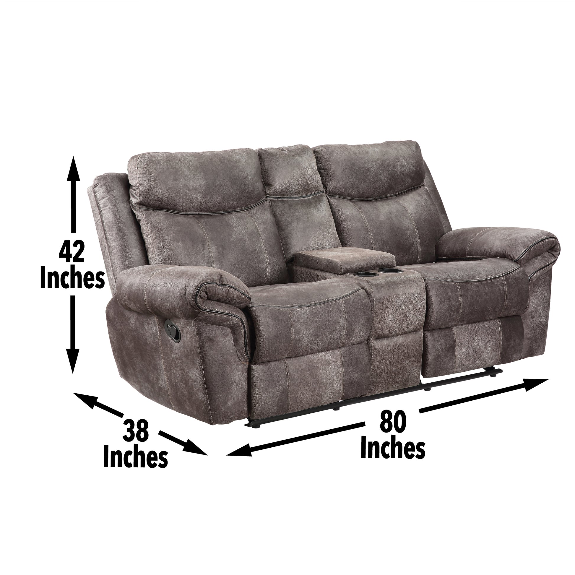 Nashville Glider Recliner Console Loveseat Gray Dark Gray Wood 2 Seat