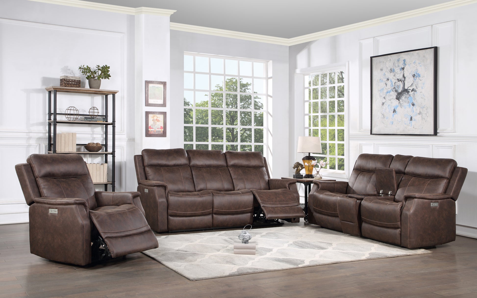 Valencia 3 Piece Dual Power Reclining Living Room Set Dark Brown Dark Brown Faux Leather