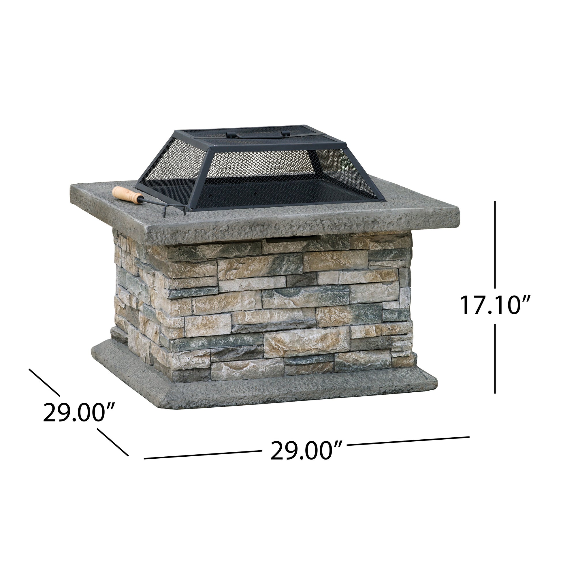 28" Square Mgo Fire Pit Stone Gray Magnesium Oxide