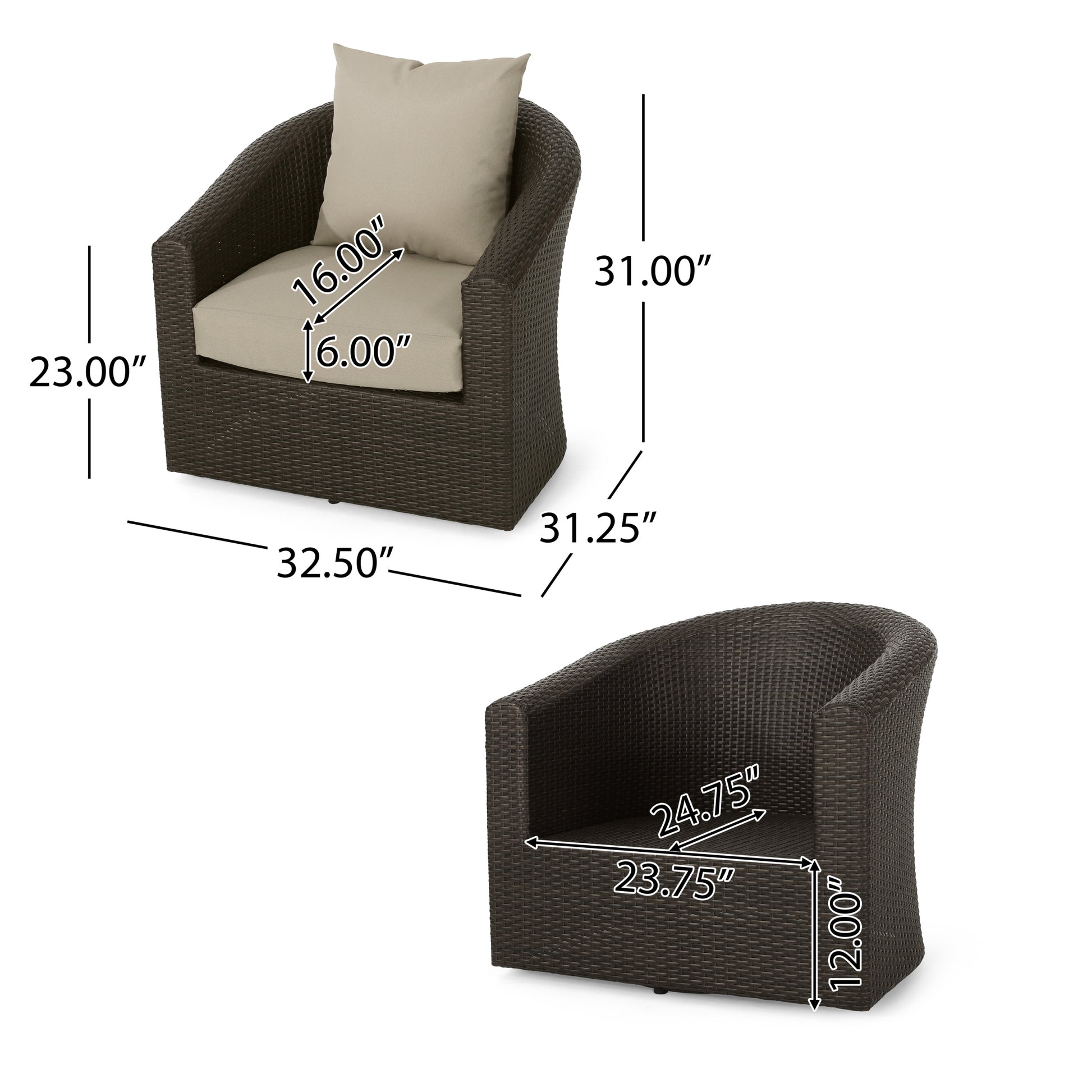 Darius Swivel Club Chair Brown Fabric