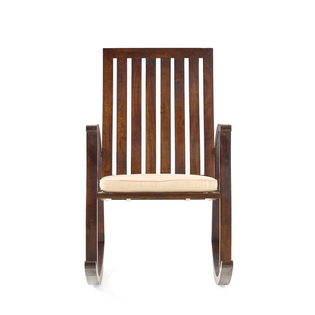 Acacia Wood Rocking Chair With Cushion Brown Acacia Wood