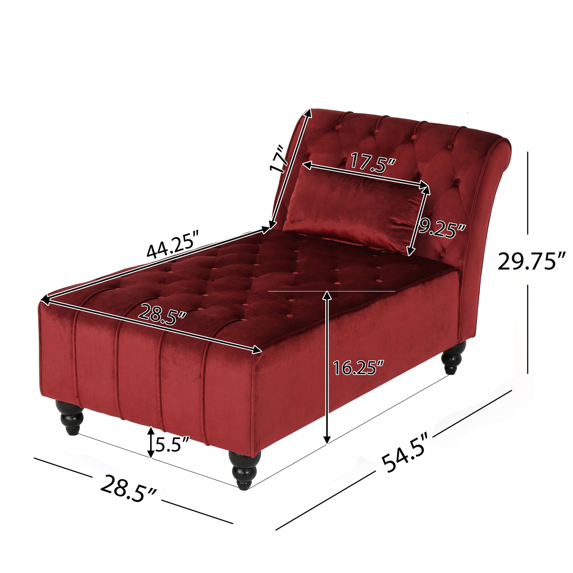 Tufted Chaise Lounge Garnet Velvet