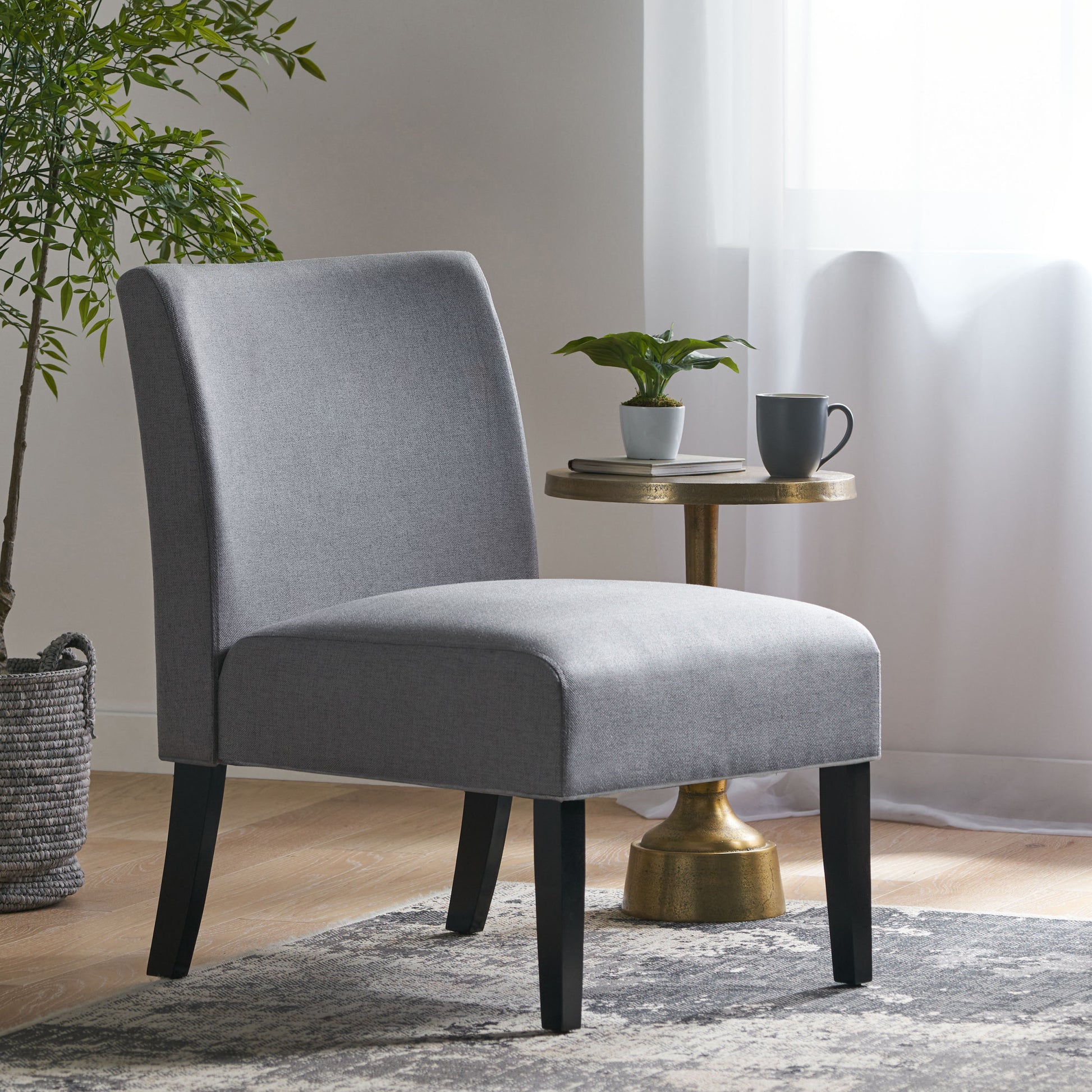 Accent Chair Grey Fabric