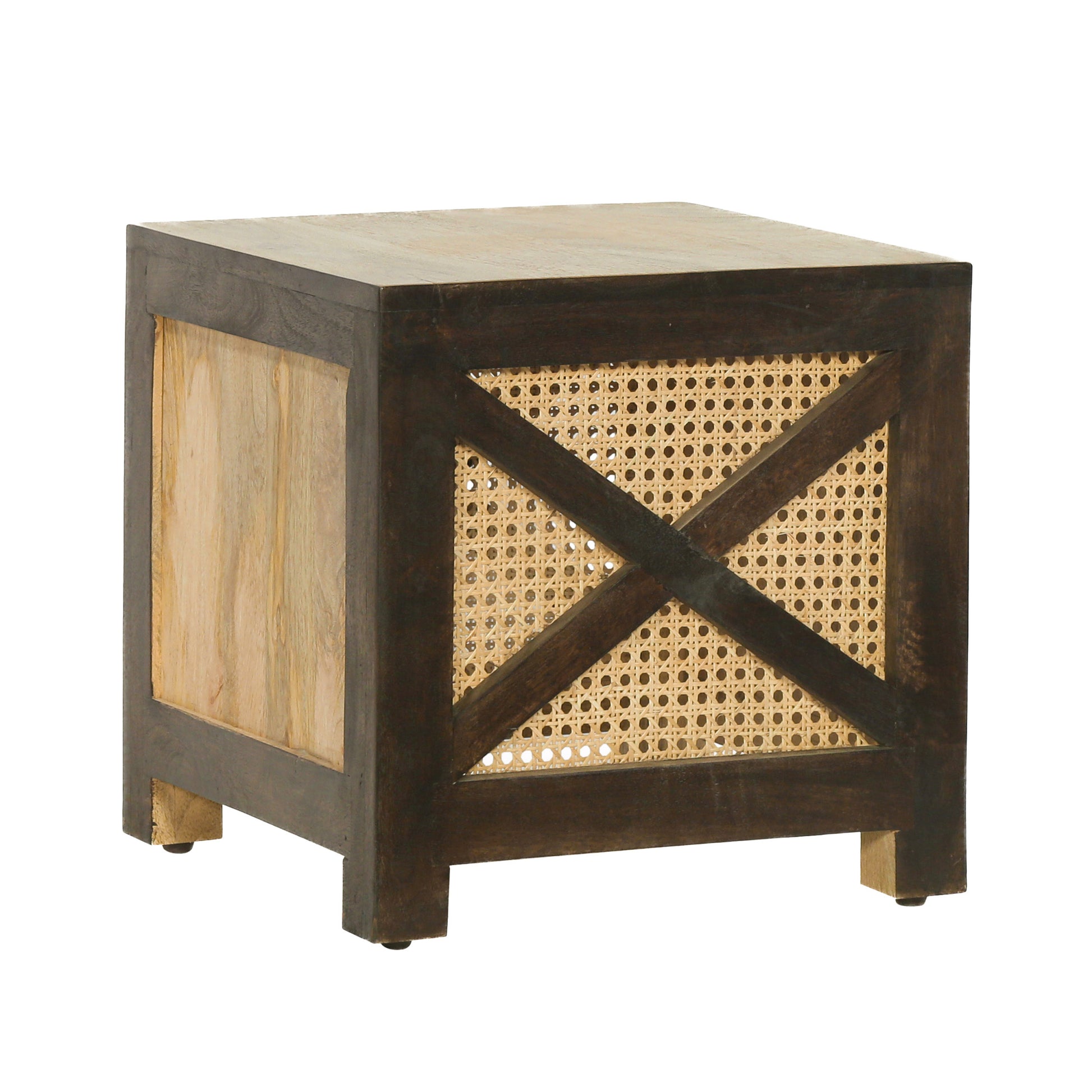 Westby Mango Wood And Cane Square Cube Ottoman Natural Wood