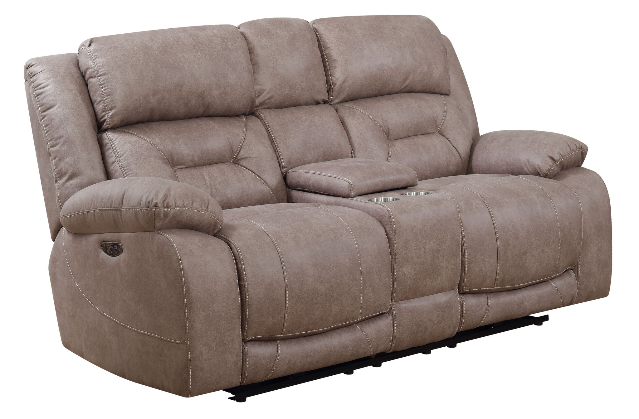 Aria Dual Power Loveseat With Console Sand Brown Fabric 2 Seat