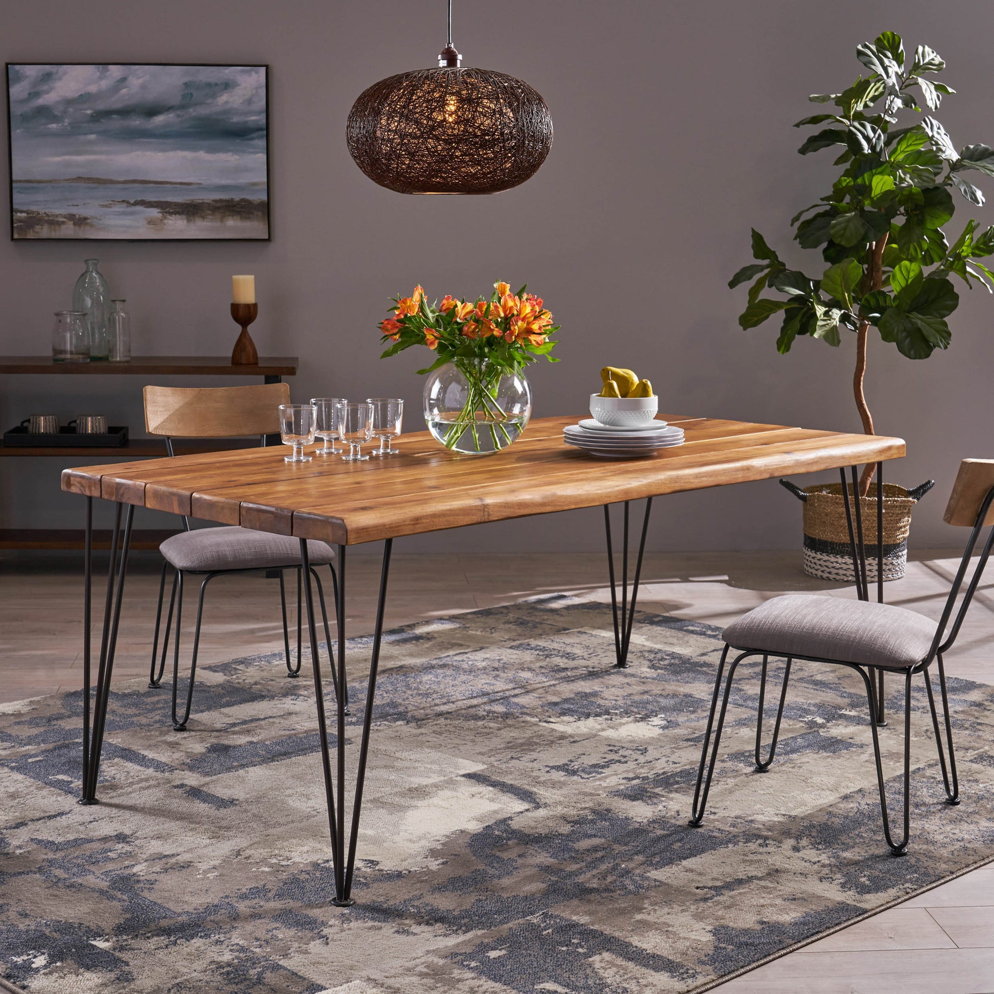 Zion Industrial Wood And Metal Rectangular Dining Table Teak Wood
