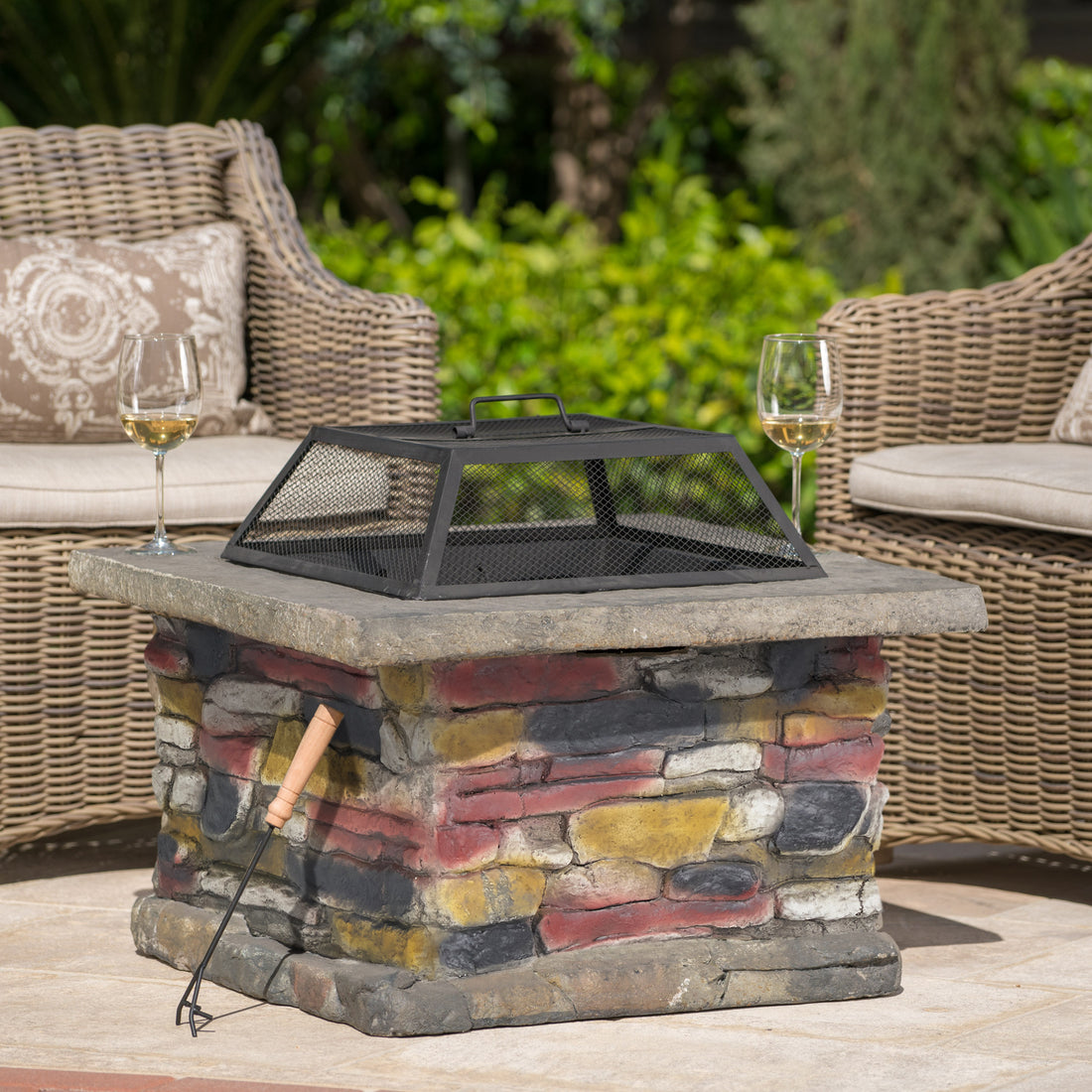 28" Concrete Wood Burning Outdoor Fire Pit Table With Lid Natural Gray Natural Grey Magnesium Oxide