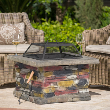 28" Concrete Wood Burning Outdoor Fire Pit Table With Lid Natural Gray Natural Grey Magnesium Oxide