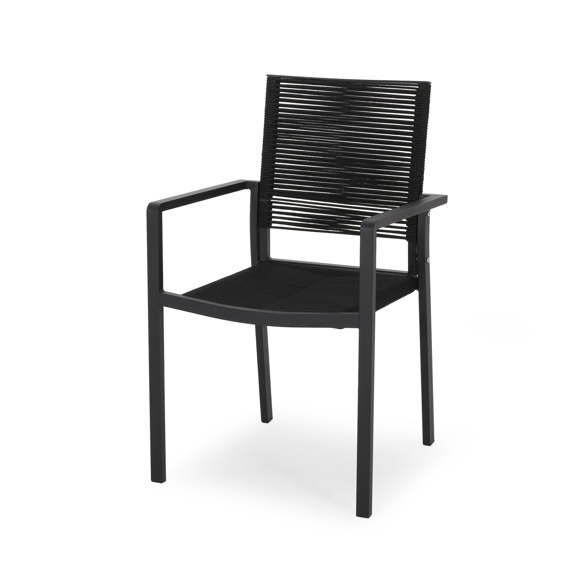 Outdoor Modern Aluminum Dining Chair With Rope Seat Set Of 2 , Dark Gray And Black Black Aluminium