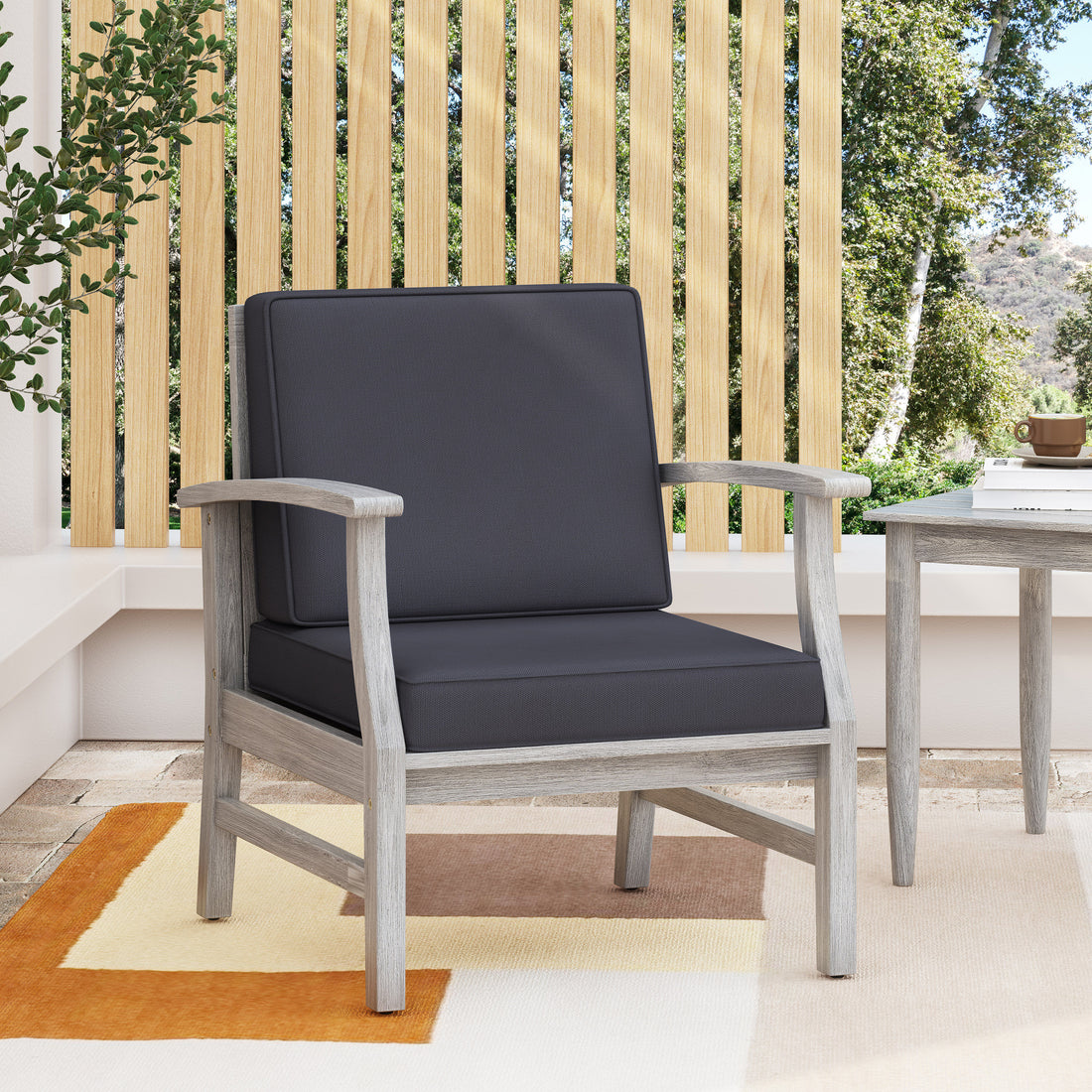 Perla Club Chair, Light Grey Dark Gray Acacia Wood