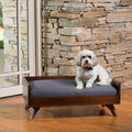 Solid Wood Dog Bed Grey Brown Wood Fabric