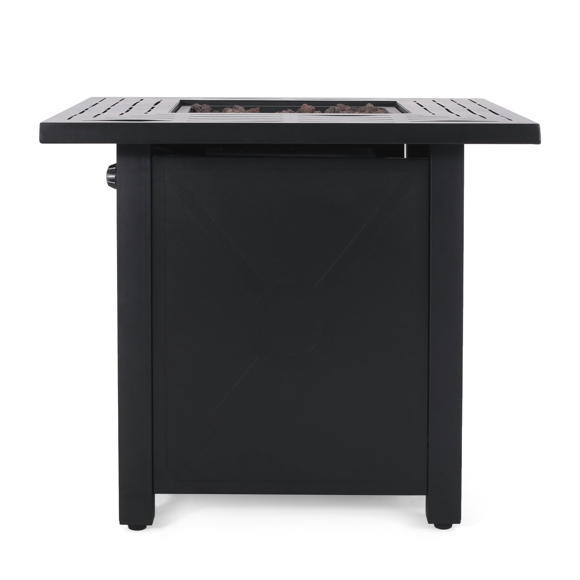 Outdoor Patio Propane Fire Pit 24.5'' H X 28'' W Square Iron Gas Burning Fire Table 40,000 Btu, Tank In Side, Black Black Iron