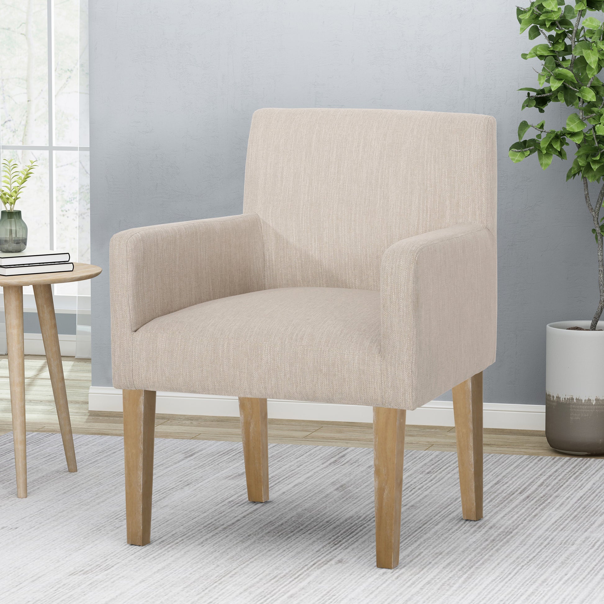 Arm Chair Beige Brown Fabric