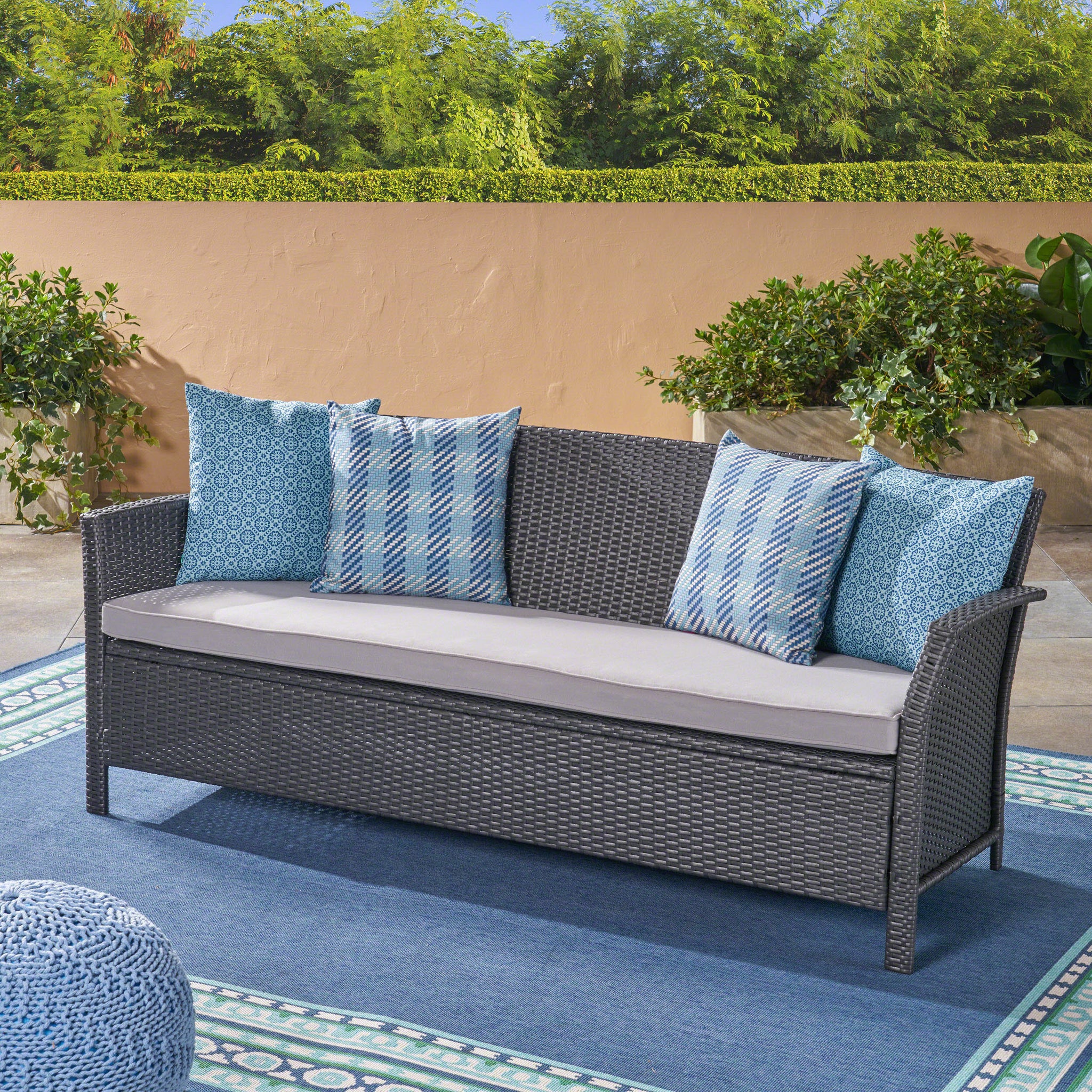 St Lucia 3 Seater Grey Pe Rattan Iron Waterproof Fabric