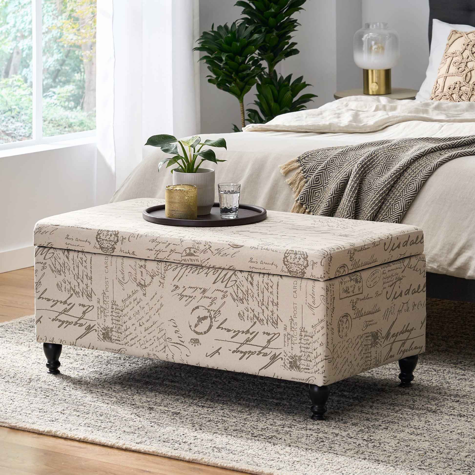 Parisian Storage Ottoman Beige Reclaimed Natural Fabric