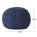 Yuny Knitted Cotton 20 X 20 Round Pouf Navy Cotton