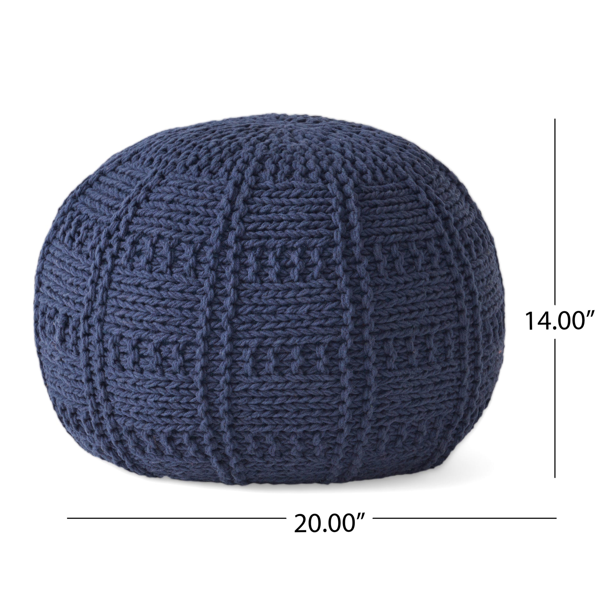 Yuny Knitted Cotton 20 X 20 Round Pouf Navy Cotton