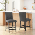 Contemporary Fabric Button Tufted 26 Inch Counter Stools, Set Of 2, Charcoal Charcoal Fabric