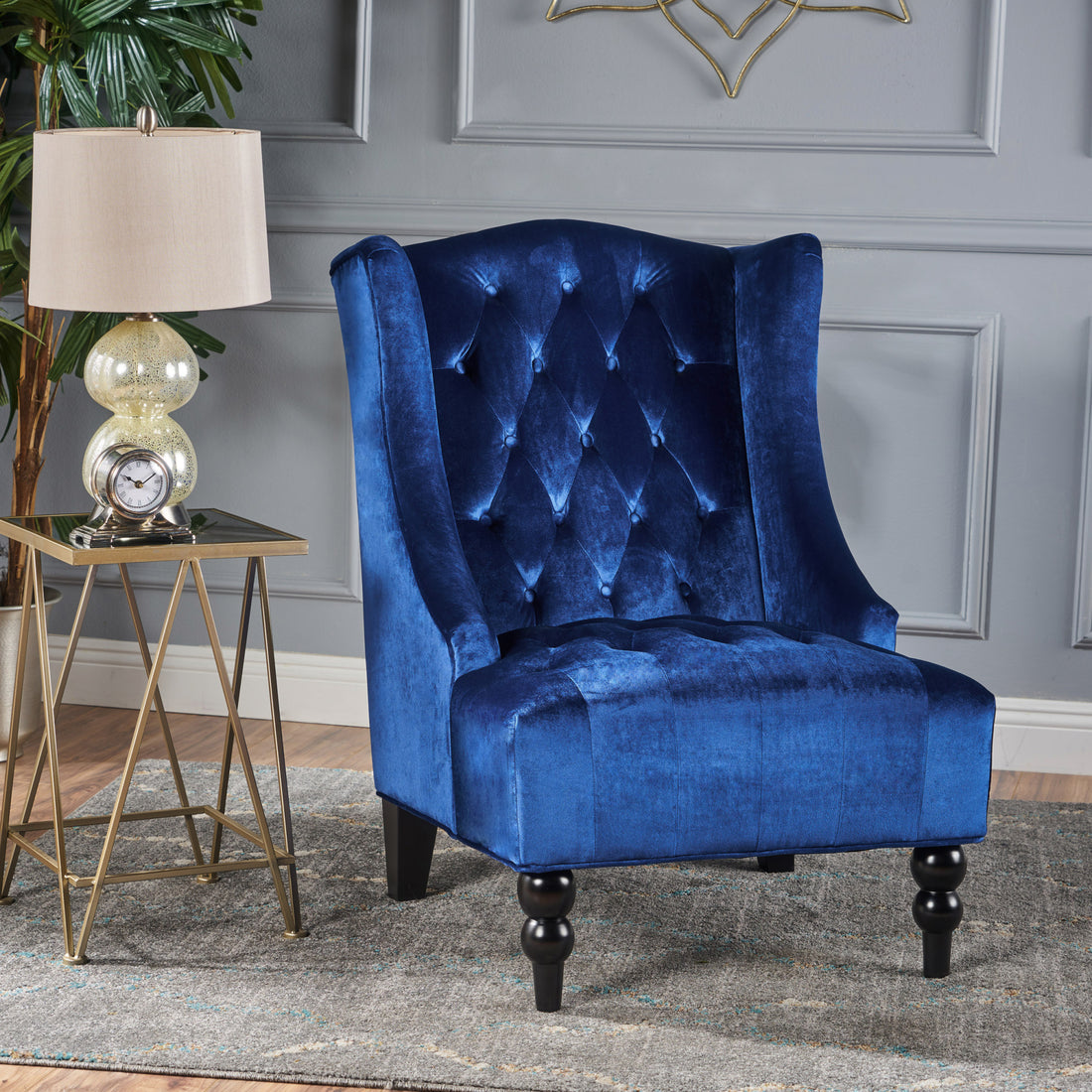 Upholstered Side Chair Navy Blue Velvet