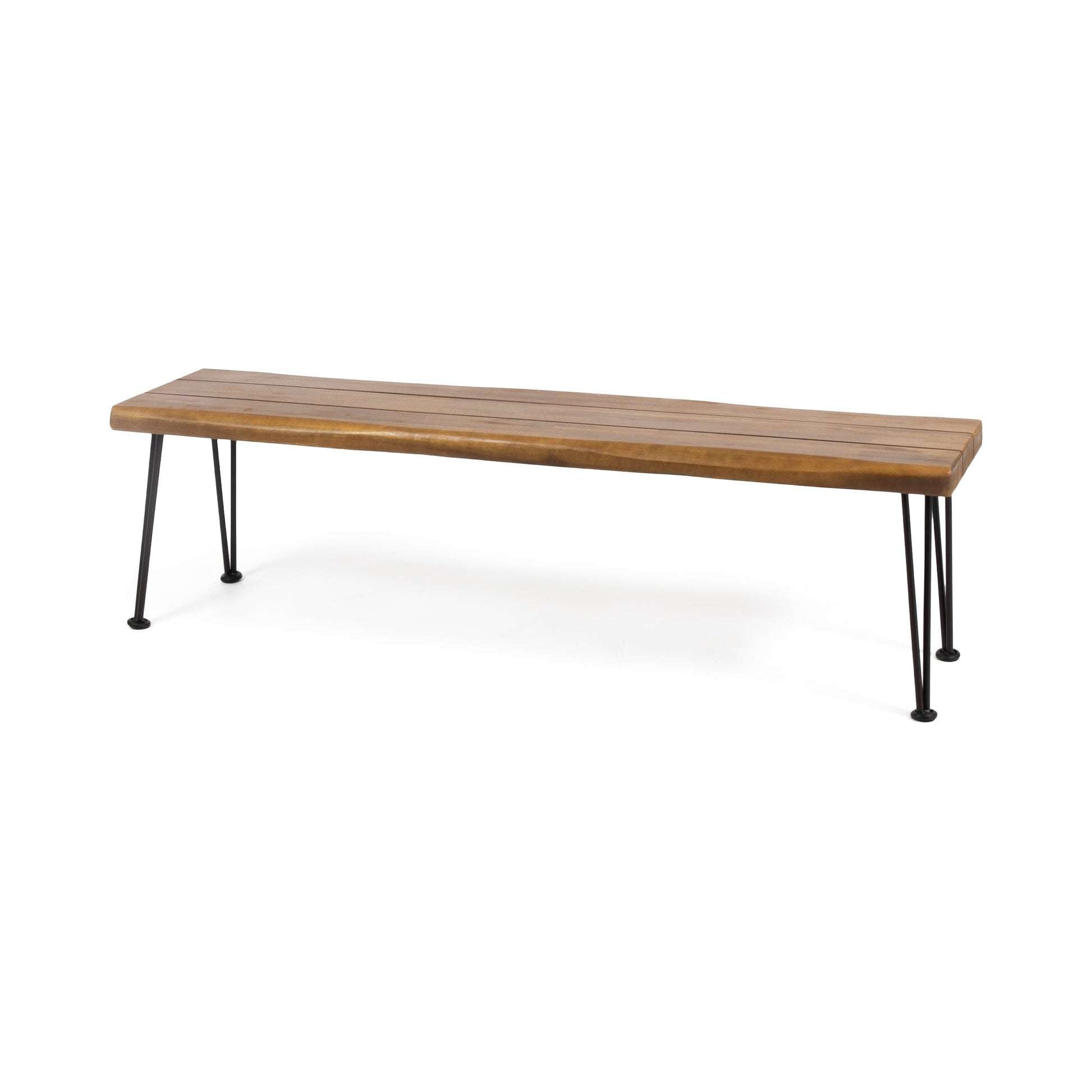 Zion Industrial Wood And Metal Rectangular Bench Teak Wood