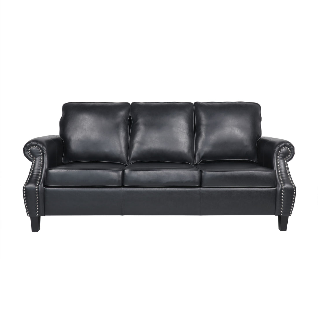 3 Seater Sofa Black Faux Leather 3 Seat