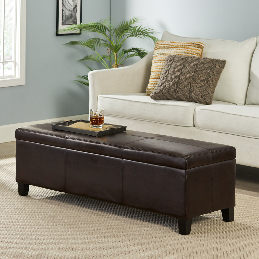 Storage Ottoman Brown Pu