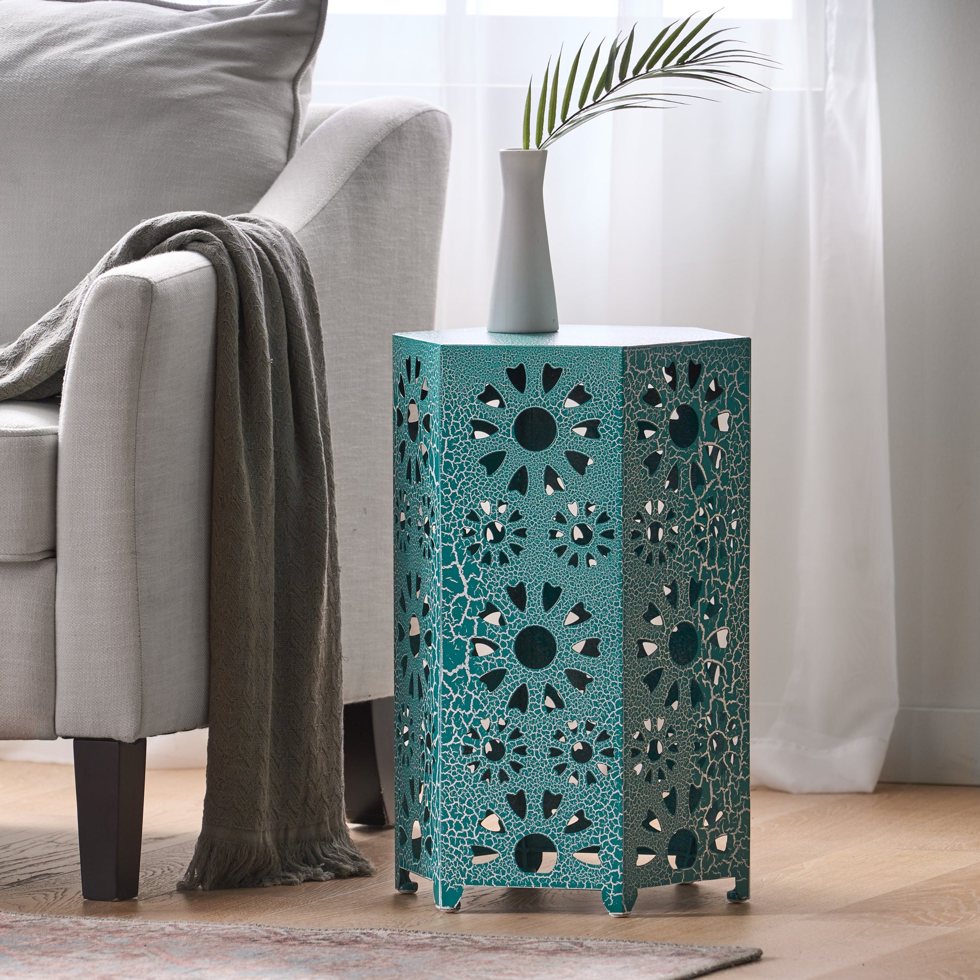 Eliana 14" Side Table Teal Iron