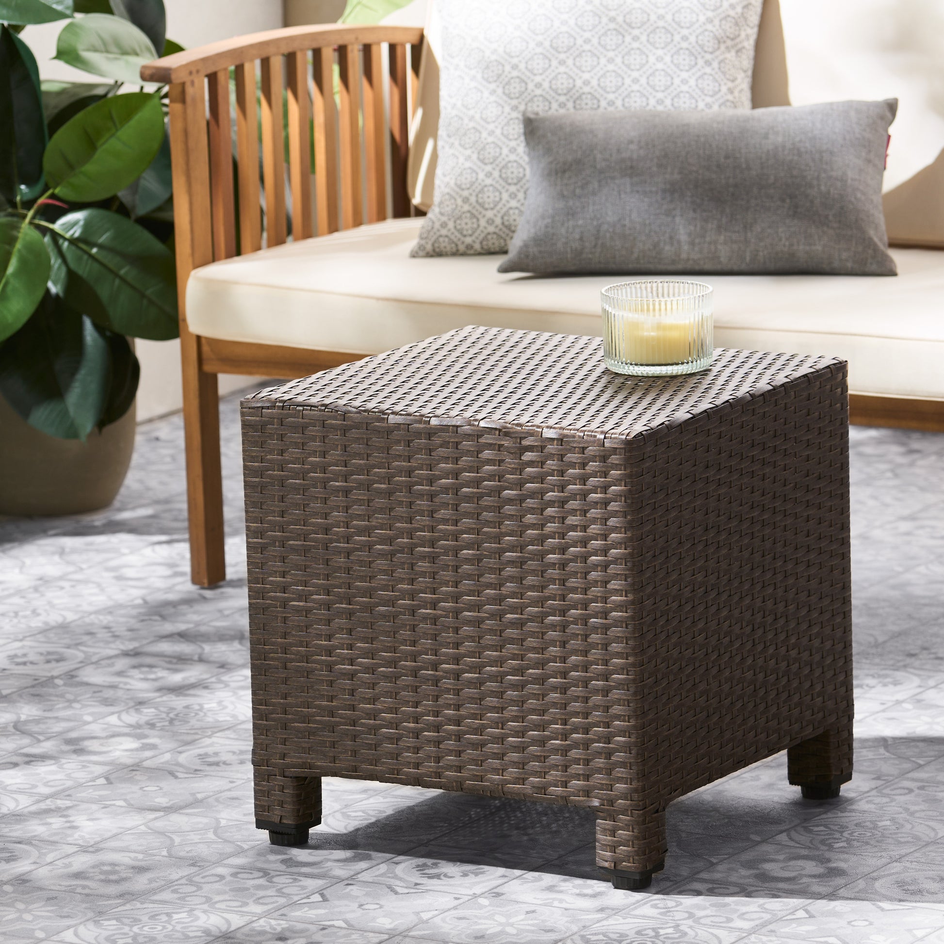 Puerta Accent Table Brown Pe Rattan Iron