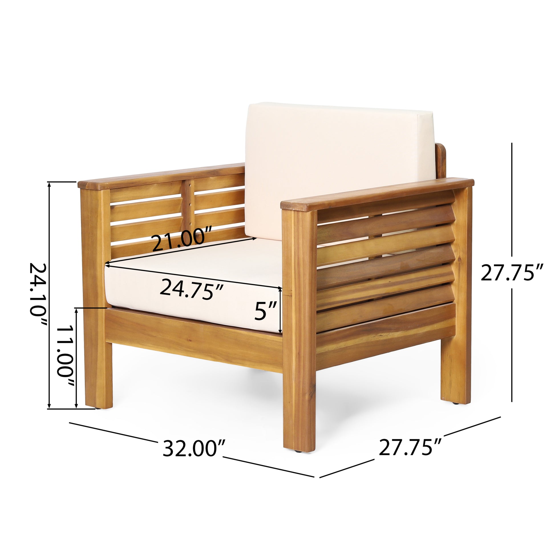 Outdoor Acacia Wood Club Chairs With Cushions, Teak Beige, 27.75"D X 32"W X 27.75"H Yes Brown Beige Foam Acacia Wood